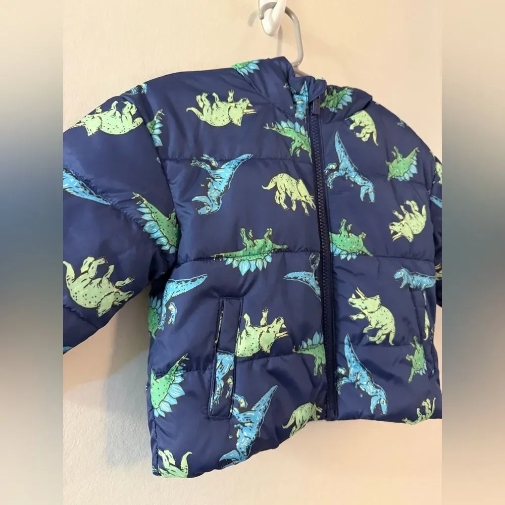 Old Navy Toddler Kids Dinosaur Print Puffer Jacket - Size 18-24 Months